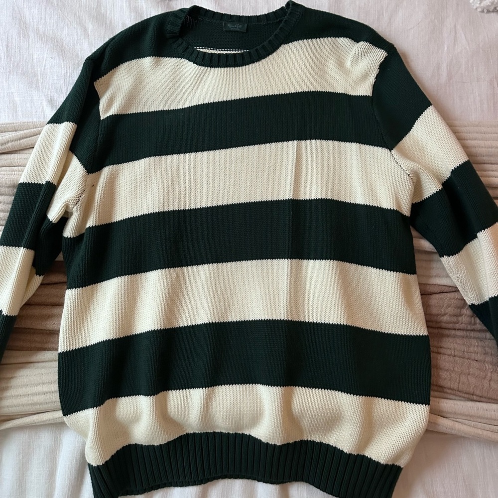 Brandy Melville Striped Green and Cream Oversized Sweater